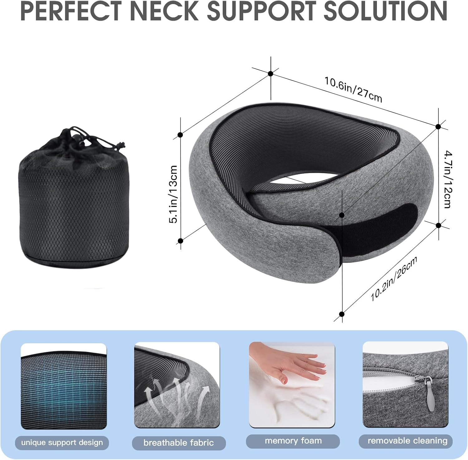 Dujuanus Neck Travel Pillows for Airplanes Memory Foam Neck Comfort Pillow Compact Ergonomic Design Sleeping Essentials