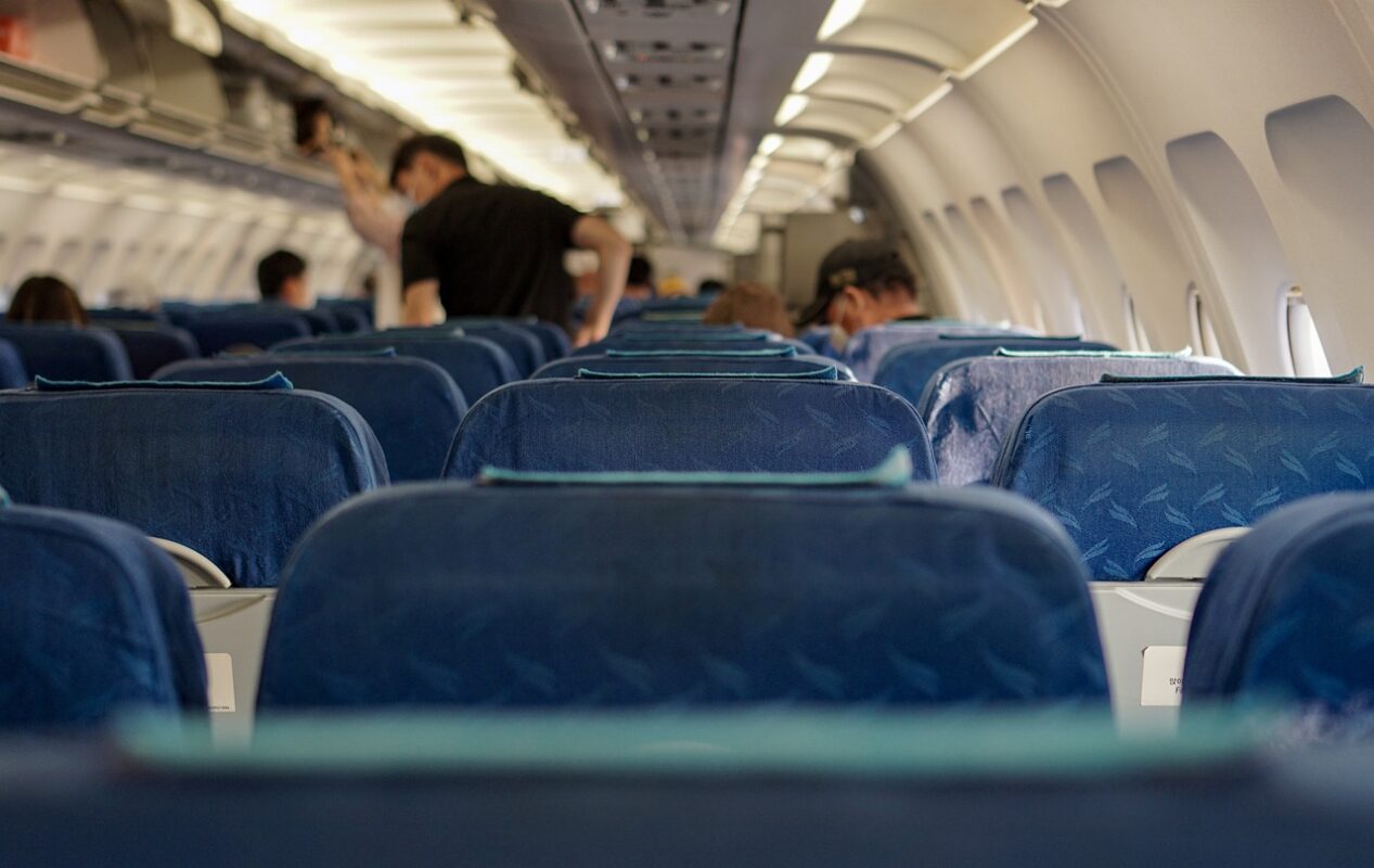 Foot hammocks and seat cushions on a long-haul flight
