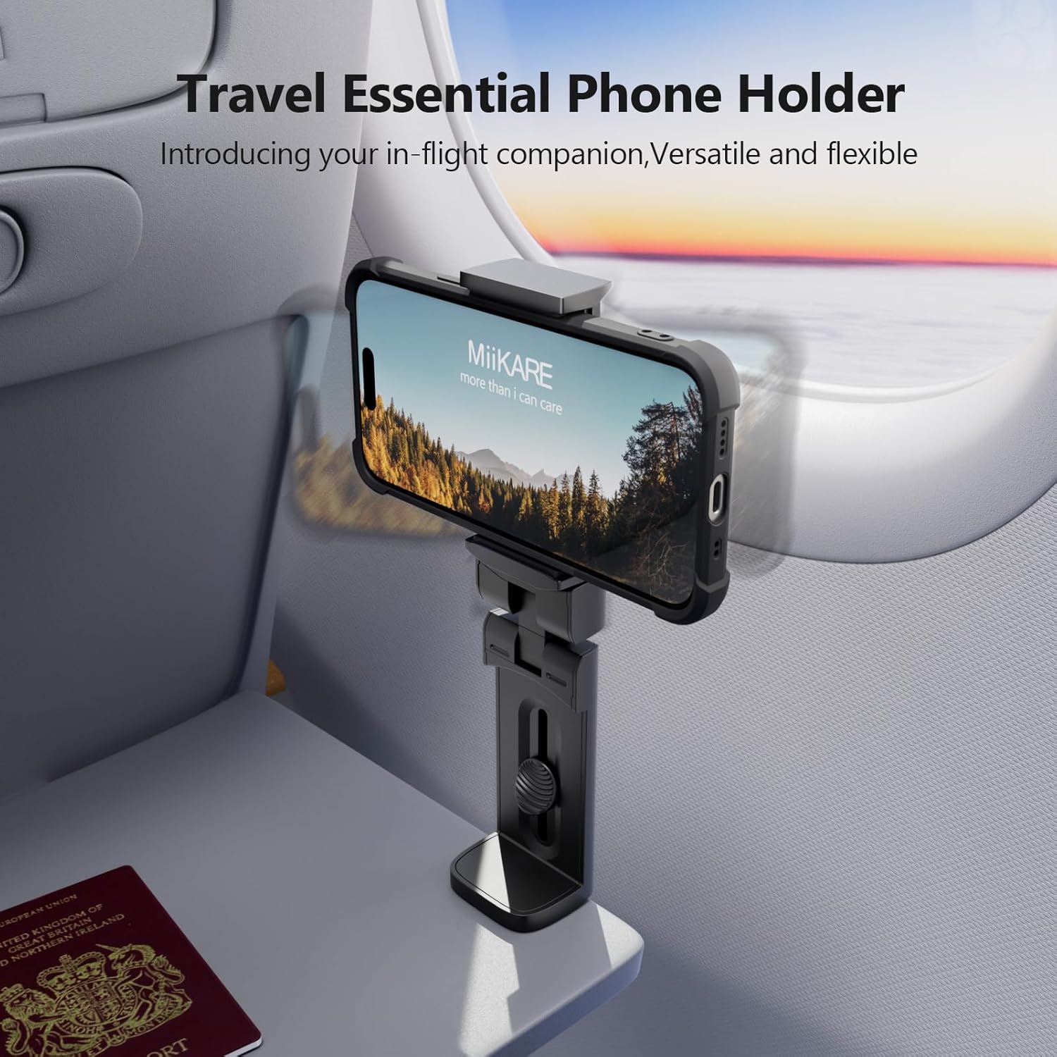 MiiKARE Airplane Phone Holder Mount, Plane Travel Essentials Gift, Black — view 2