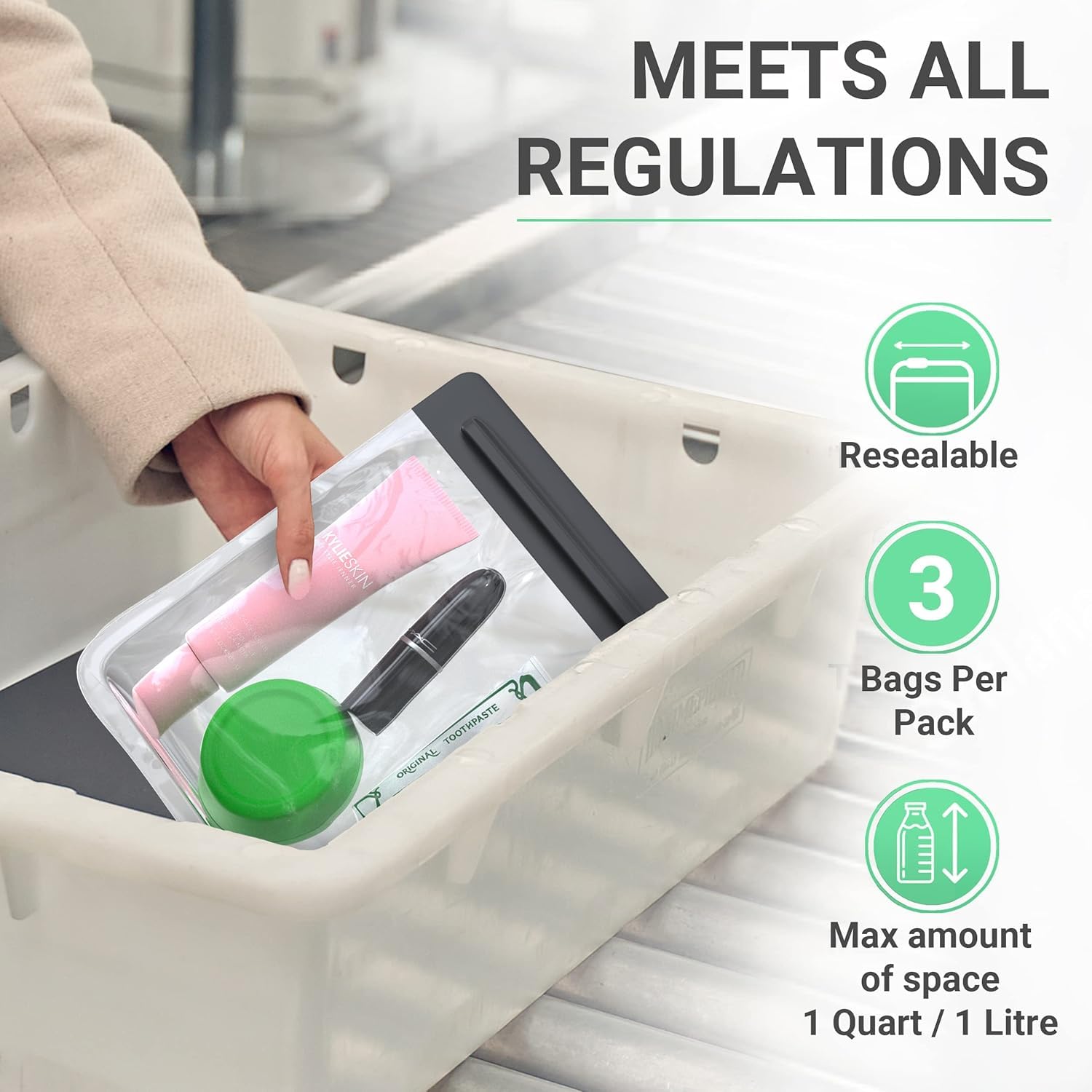 Ogato Clear Toiletry Bag, TSA Approved, 3-1-1 Compliant, Quart Size, 3-Pack — view 2