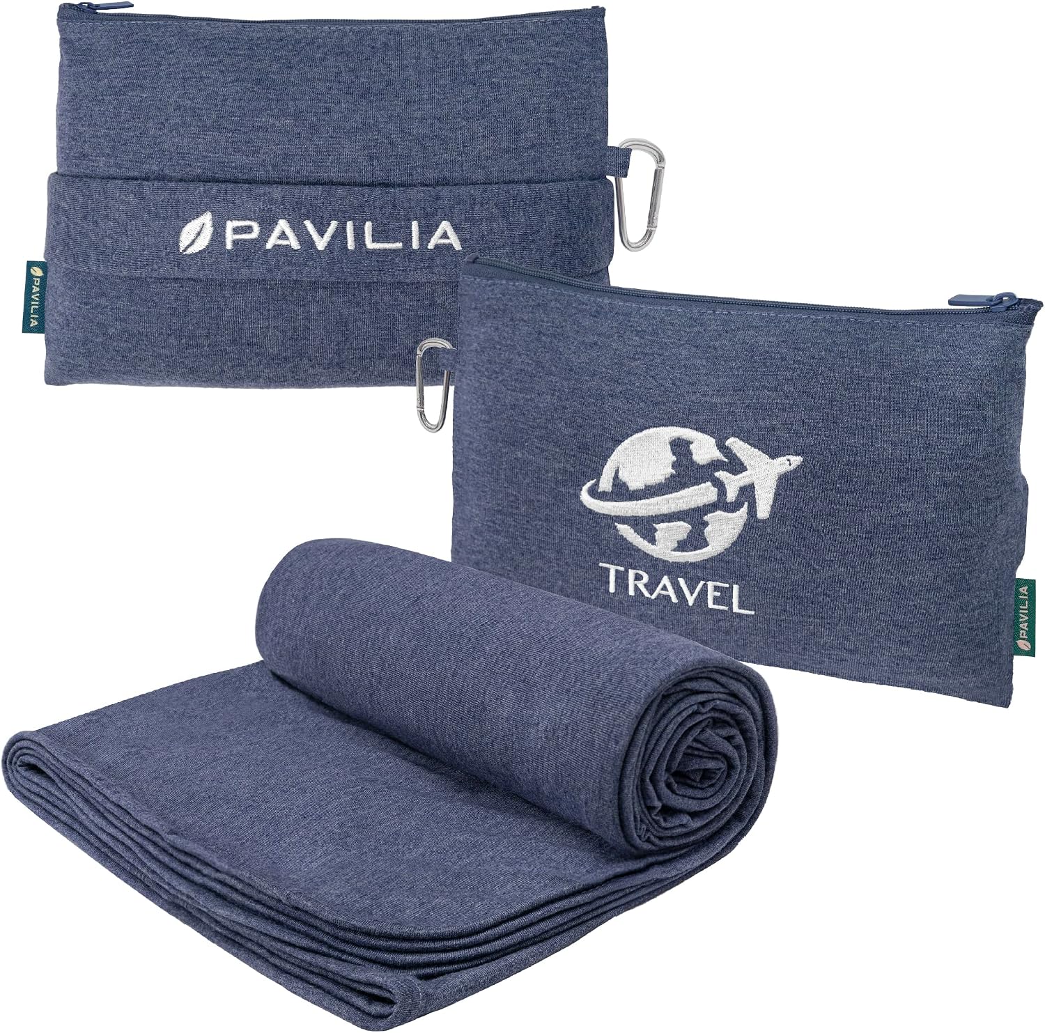 PAVILIA Travel Blanket Compact, Airplane Packable Bag, Soft Fleece Portable Throw Pillow Combo Set, Plane Flight Car Tri