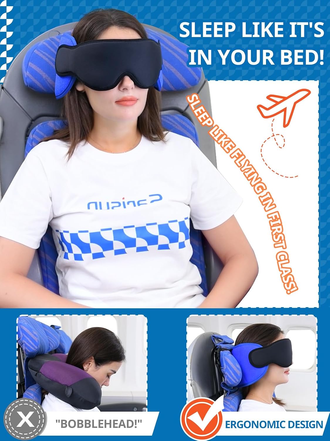 SARISUN Travel Pillow for Airplanes Sleep, Seat Strap for Stable Support — view 2
