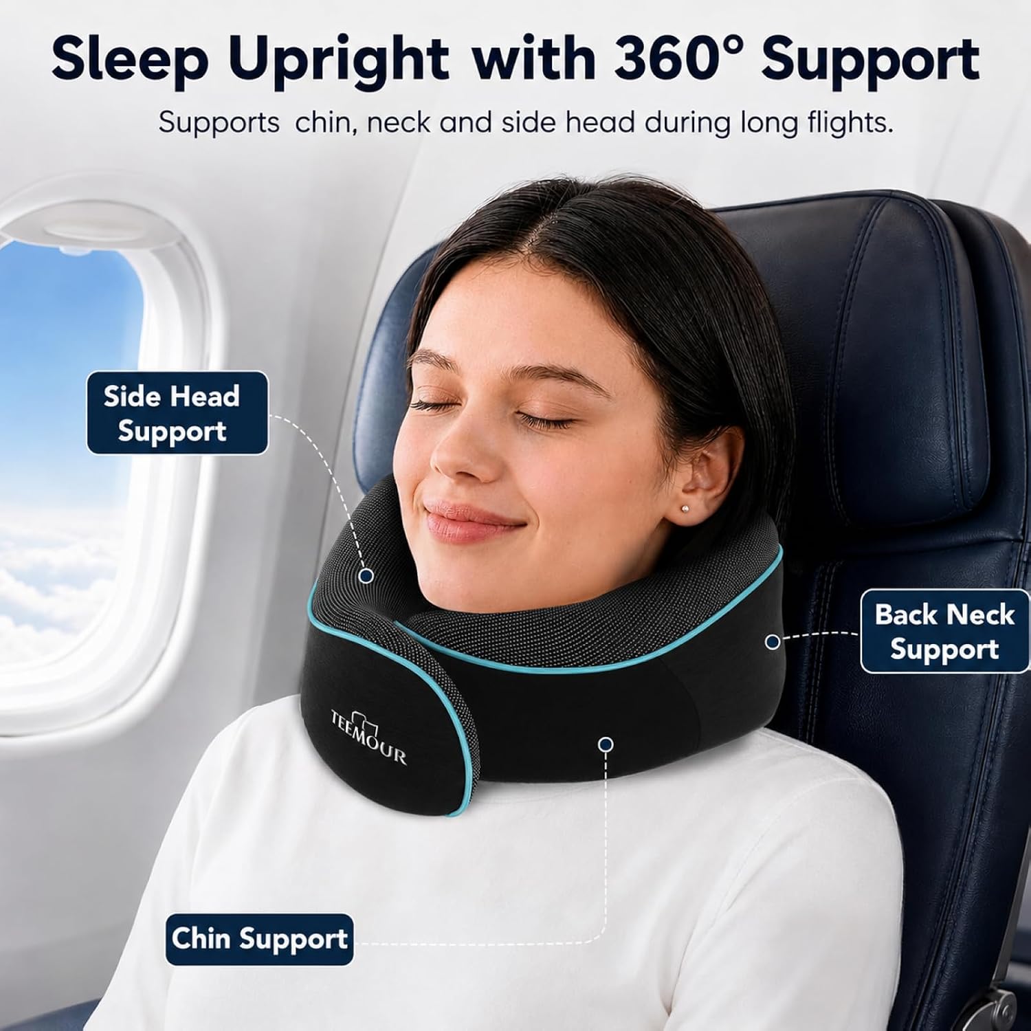 Travel Pillow Neck Pillow for Airplane Travel Essentials - Memory Foam Travel Neck Pillow, Stops Head Bobbing With Eye M