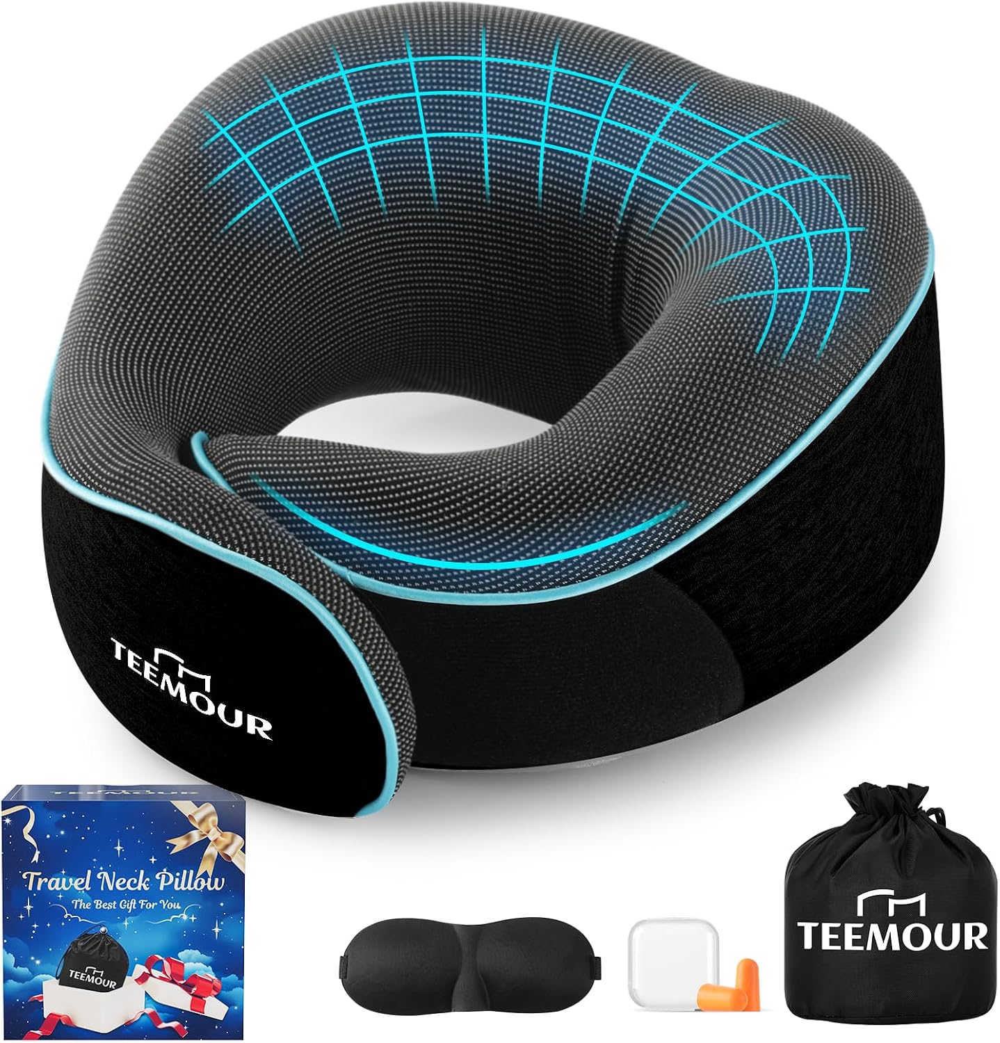 Travel Pillow Neck Pillow for Airplane Travel Essentials - Memory Foam Travel Neck Pillow, Stops Head Bobbing With Eye M